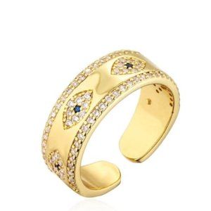 NEW 18K gold Evil Eye Open Adjustable Ring